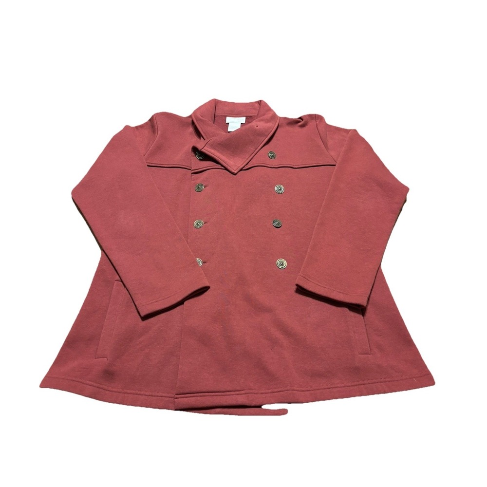 Soft Surroundings Women's Double Breasted Cotton Blend Dusty Red Jacket Sz Large - Picture 2 of 11